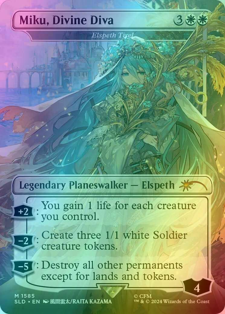 Miku, Divine Diva - Elspeth Tirel [1585] [Borderless] [Hatsune Miku: Electric Entourage] [Secret Lair Drop] [Foil]