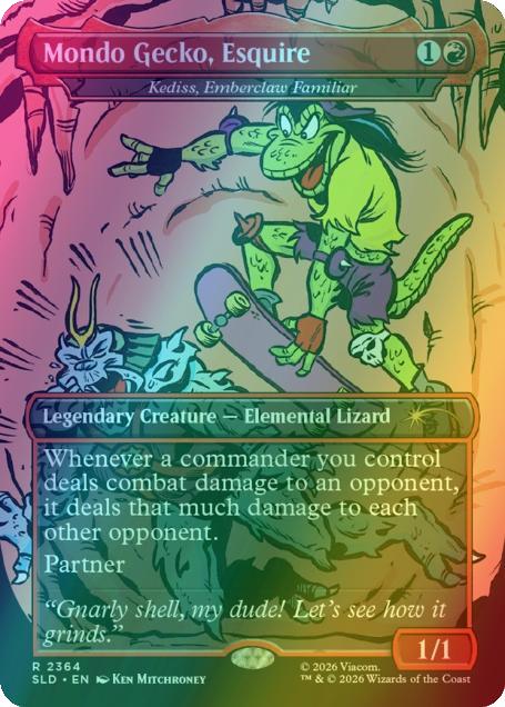Mondo Gecko, Esquire - Kediss, Emberclaw Familiar [2364] [Borderless] [Mighty Mutanimals] [Secret Lair Drop] [Foil]