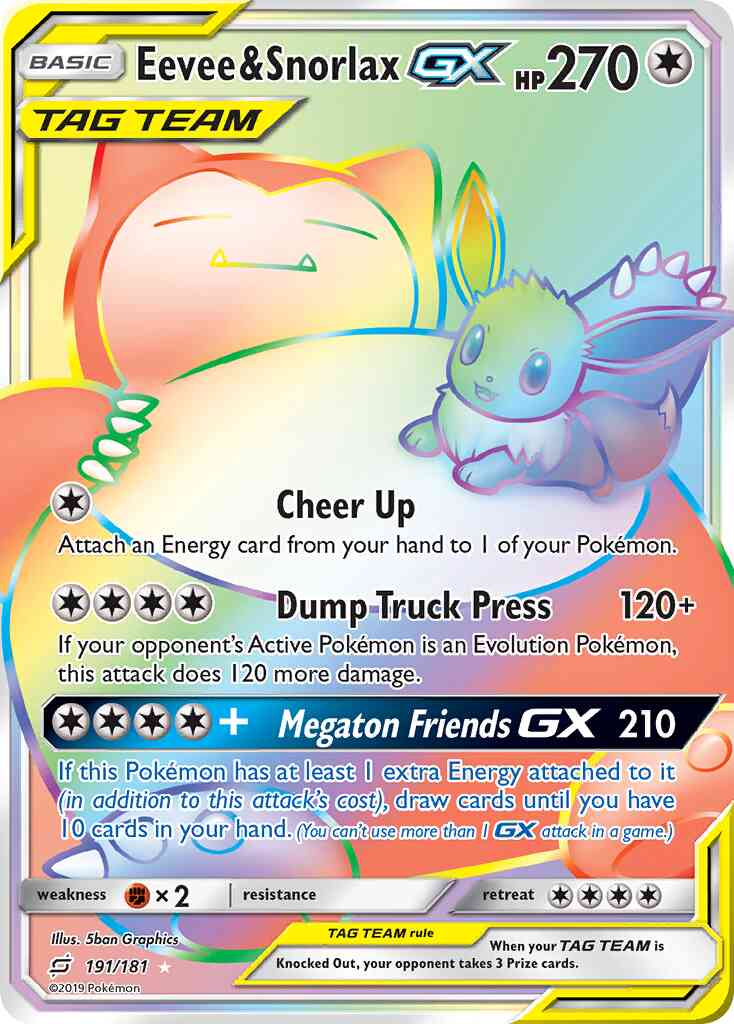 Eevee & Snorlax-GX - 191/181 - Rare Secret [sm9-191] [Secret]
