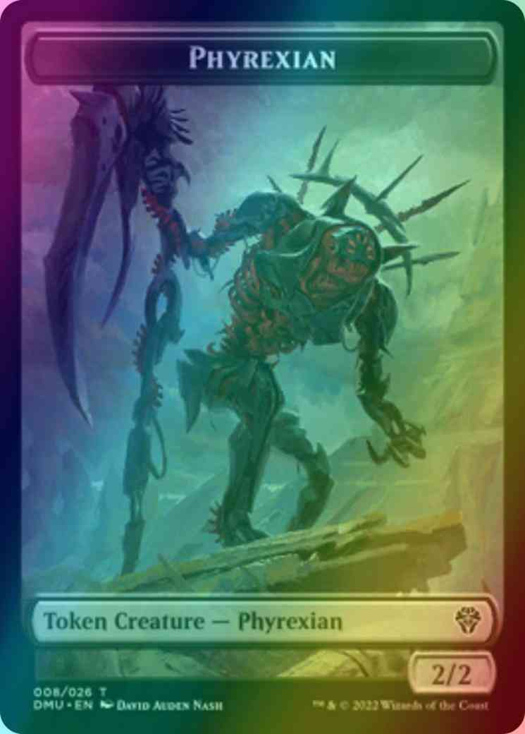 Phyrexian Token (08) // Sand Warrior Token (20) [DMU/DMC Set Symbol] [Dominaria United: Tokens] [Foil]