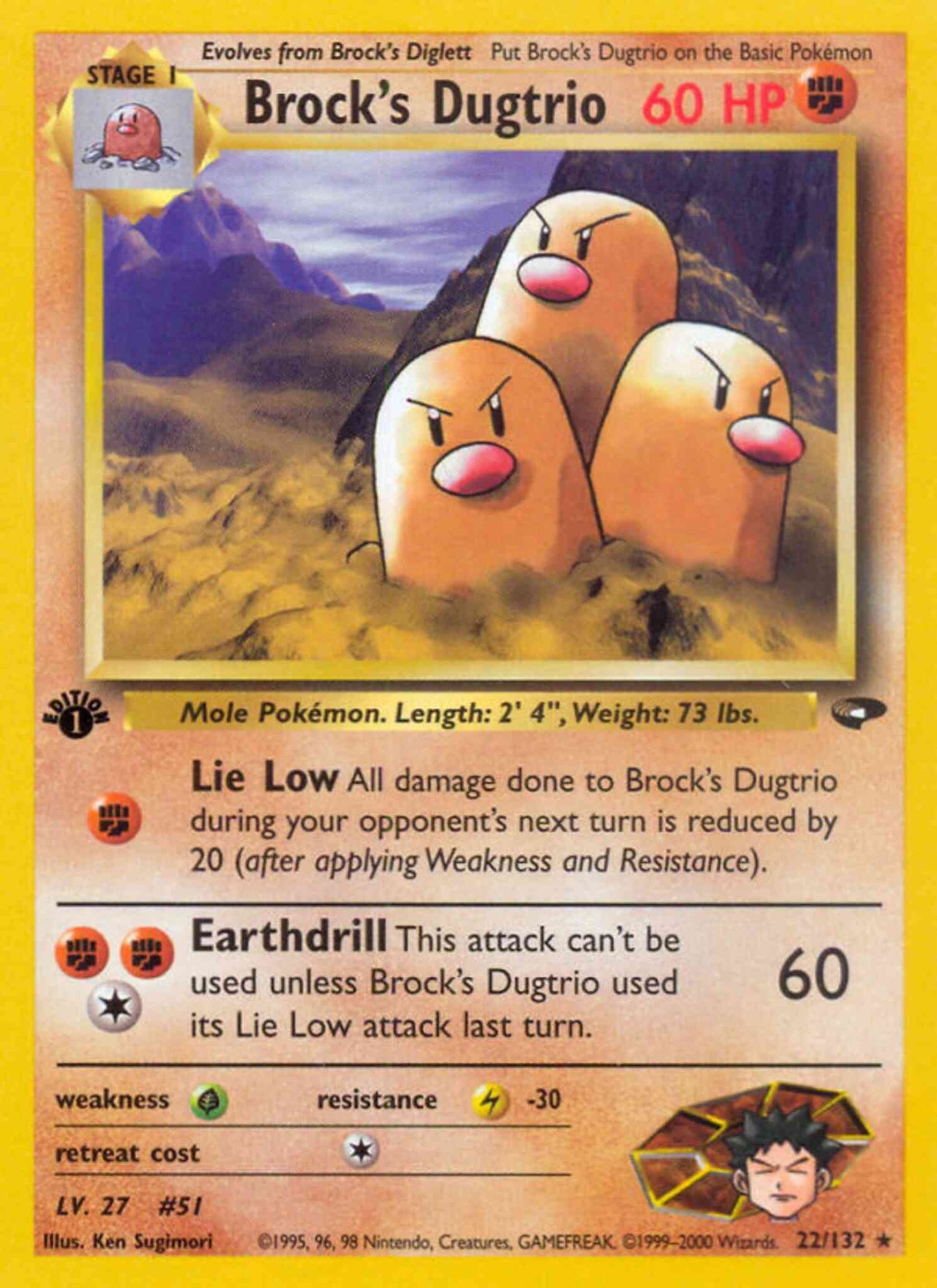 Brock's Dugtrio - 22/132 - Rare - 1st Edition [gym2-22] [Non-Holo]