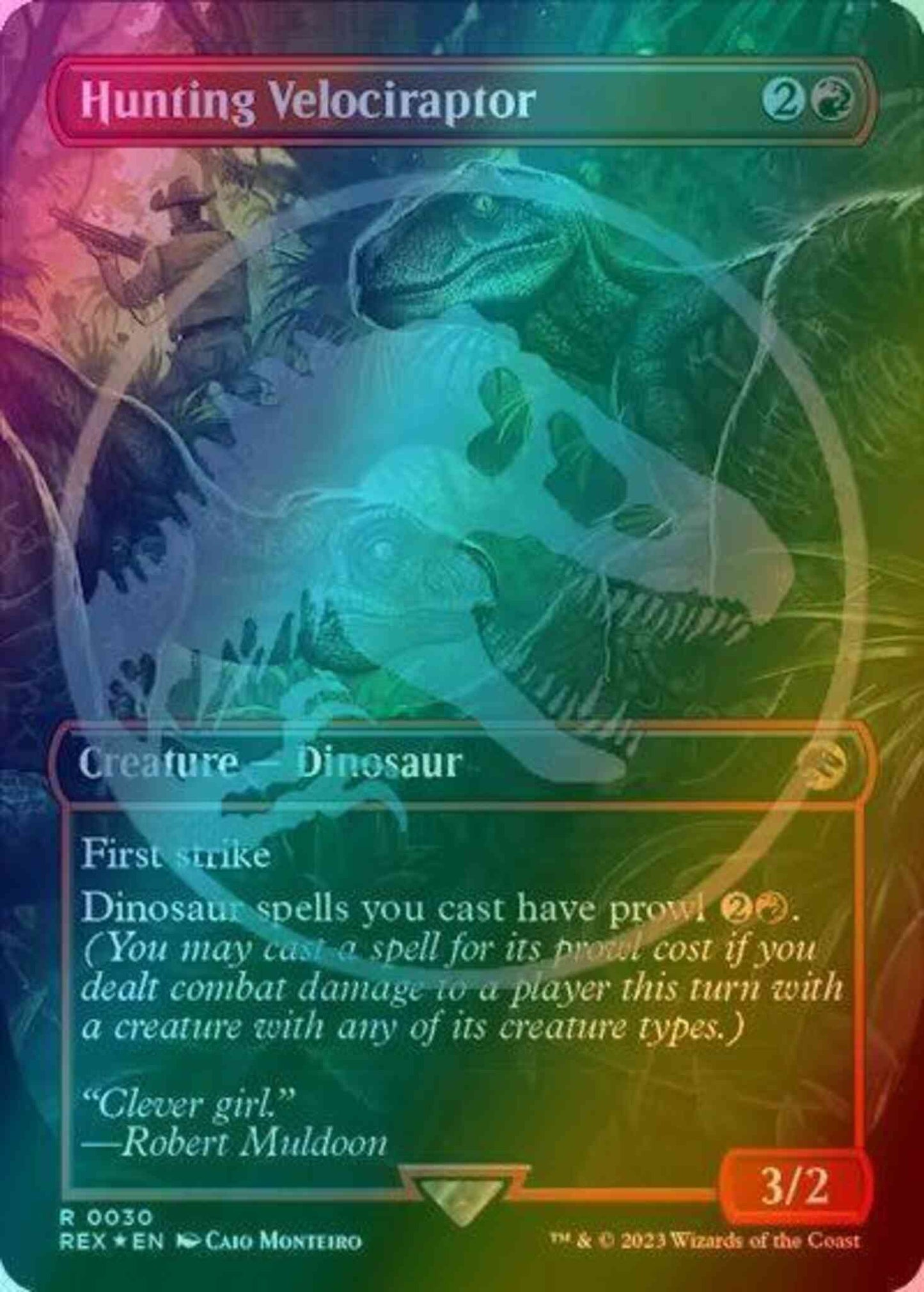 Hunting Velociraptor [30] [Borderless] [Emblem] [Universes Beyond: Jurassic World Collection] [Foil]