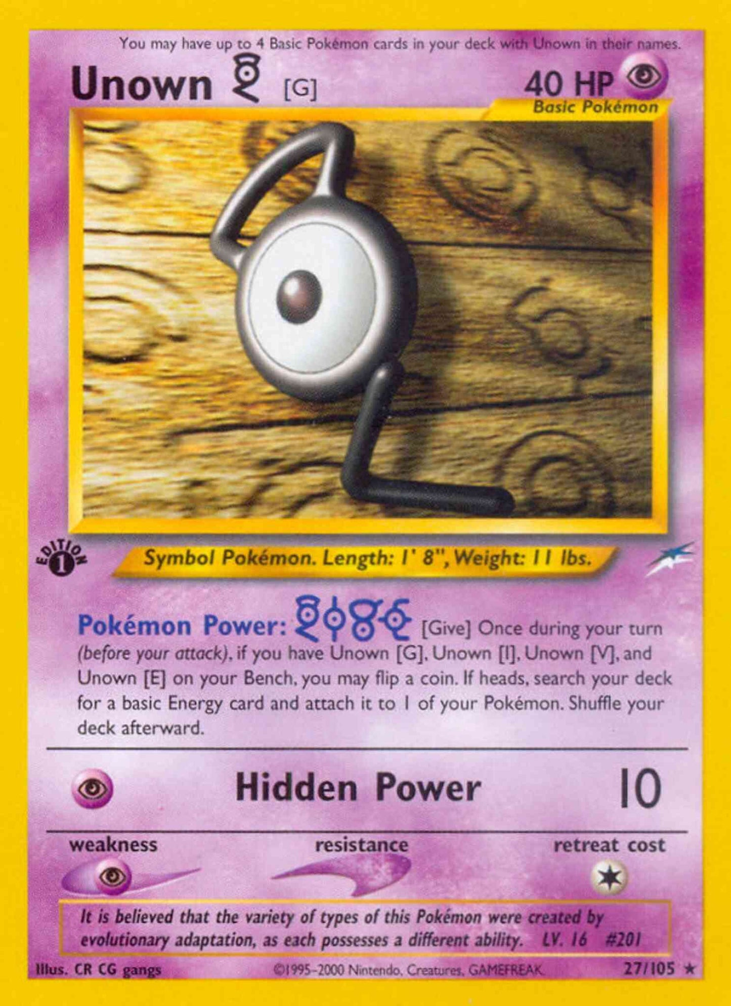 Unown - 1st Edition [G] - 27/105 - Rare - 1st Edition [neo4-27] [Non-Holo]