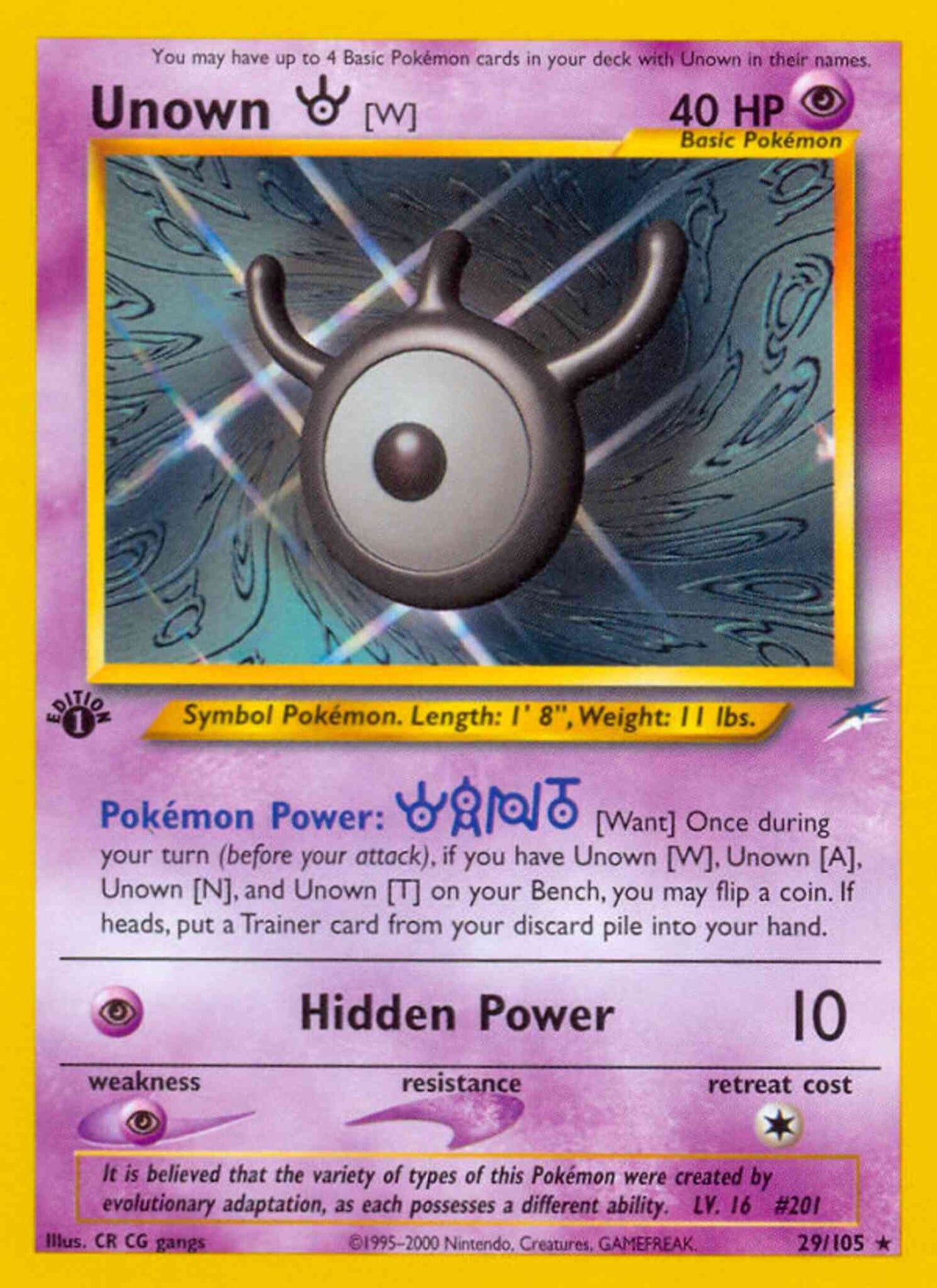 Unown - 1st Edition [W] - 29/105 - Rare - 1st Edition [neo4-29] [Non-Holo]