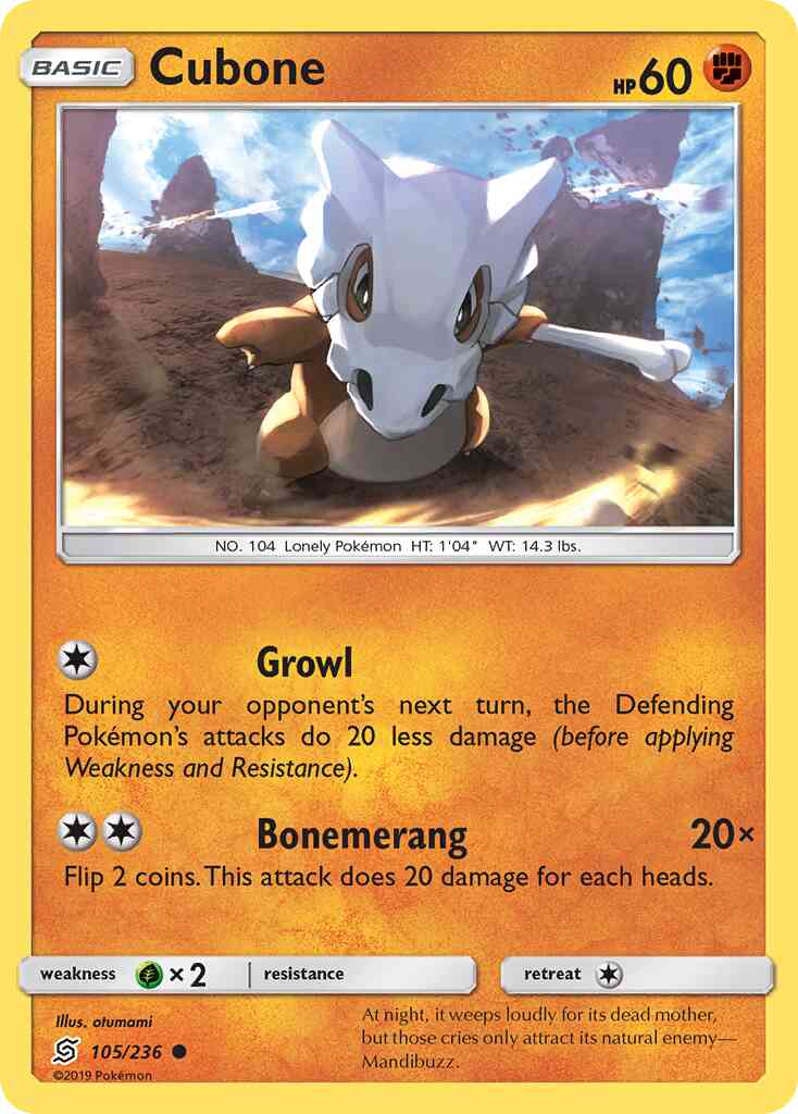 Cubone - 105/236 - Common [sm11-105] [Reverse Holo]