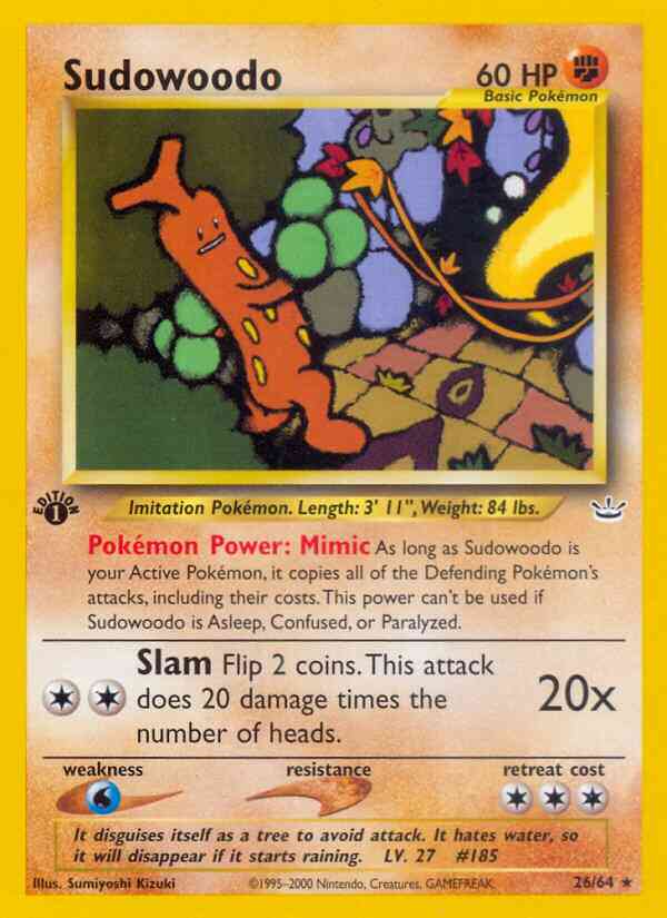 Sudowoodo - 26/64 - Rare - 1st Edition [neo3-26] [Non-Holo]
