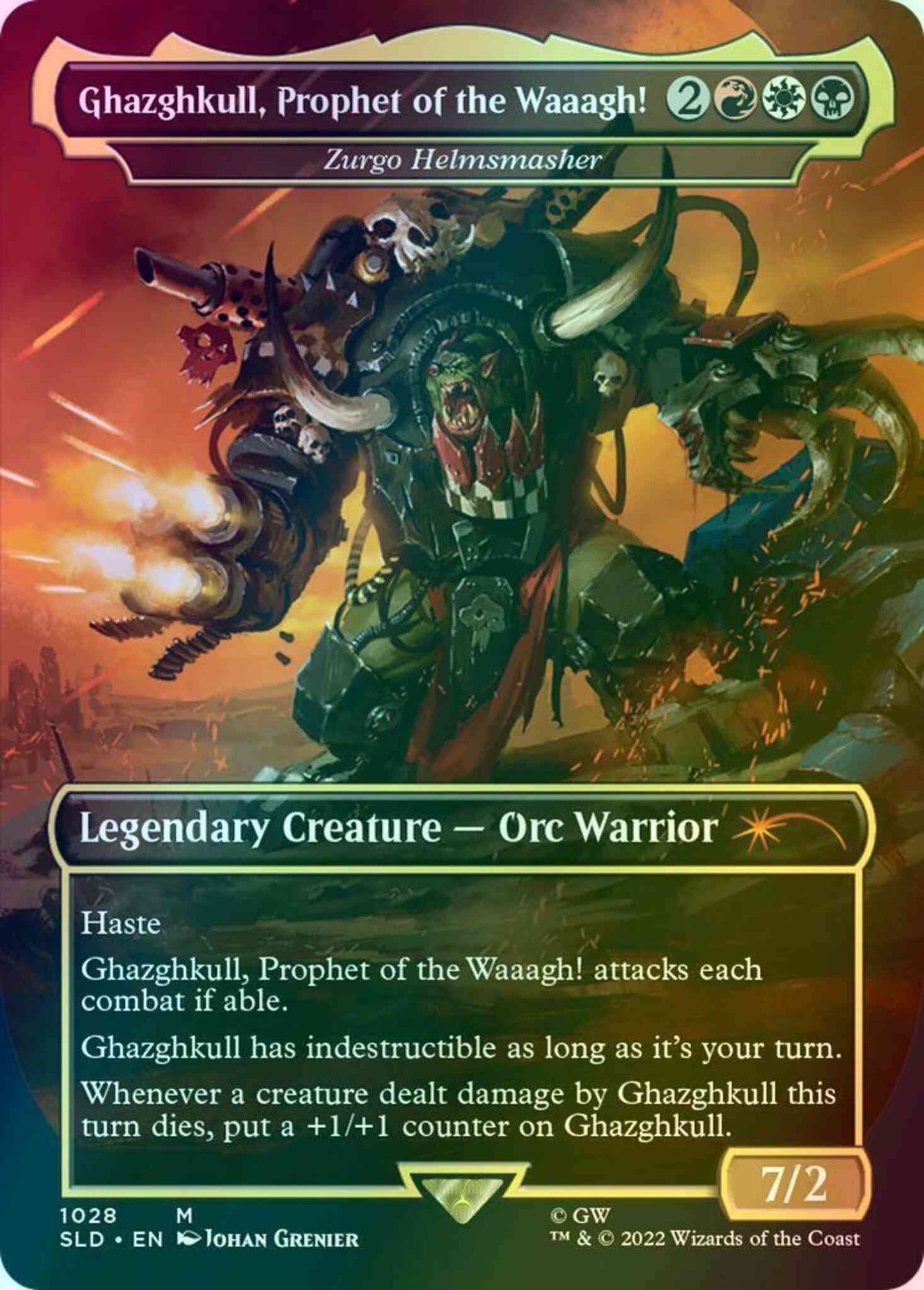 Ghazghkull, Prophet of the Waaagh! - Zurgo Helmsmasher [1028] [Borderless] [40,000: Orks] [Secret Lair Drop] [Foil]