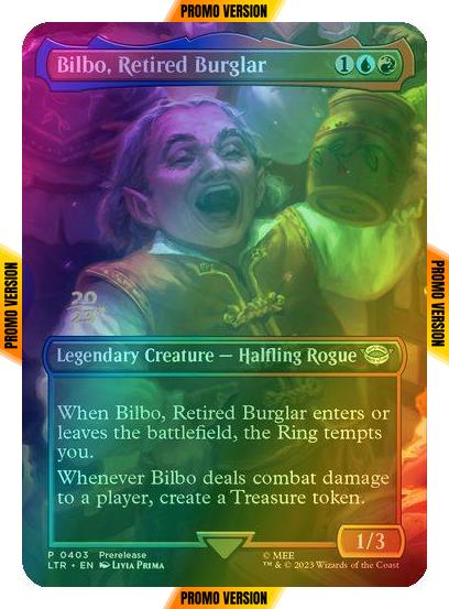 Bilbo, Retired Burglar [403] [Stamped] [Borderless] [Prerelease] [The Lord of the Rings: Tales of Middle-earth: Promos] [Foil]