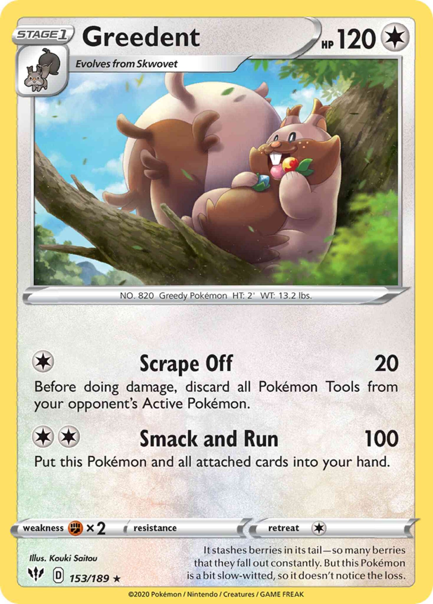 Greedent - 153/189 - Rare [swsh3-153] [Reverse Holo]