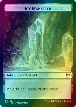 Human Warrior Token (03) // Icy Manalith Token (17) [Kaldheim Tokens] [Foil]