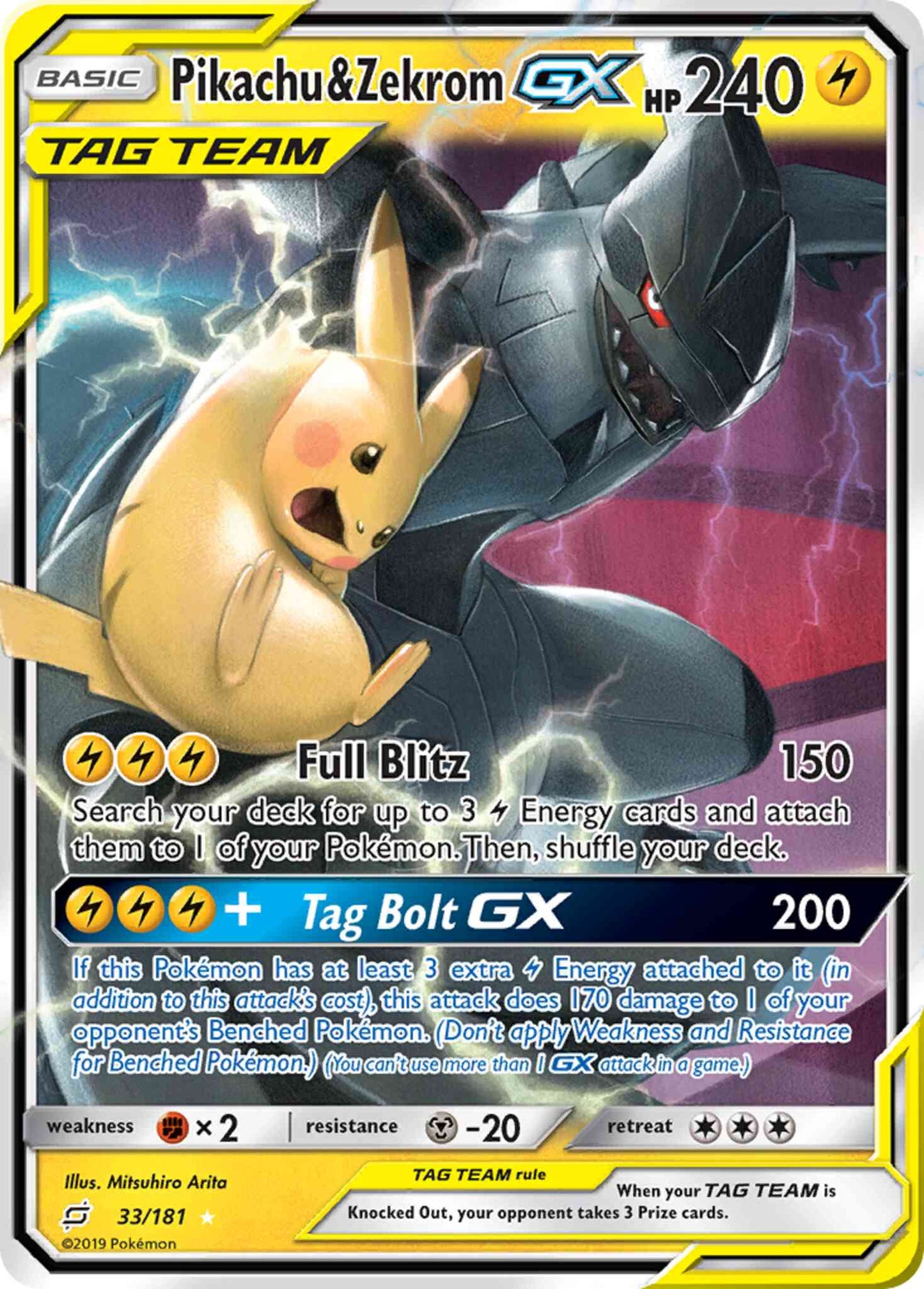 Pikachu & Zekrom-GX - 33/181 - Rare Holo GX [sm9-33] [Ultra]