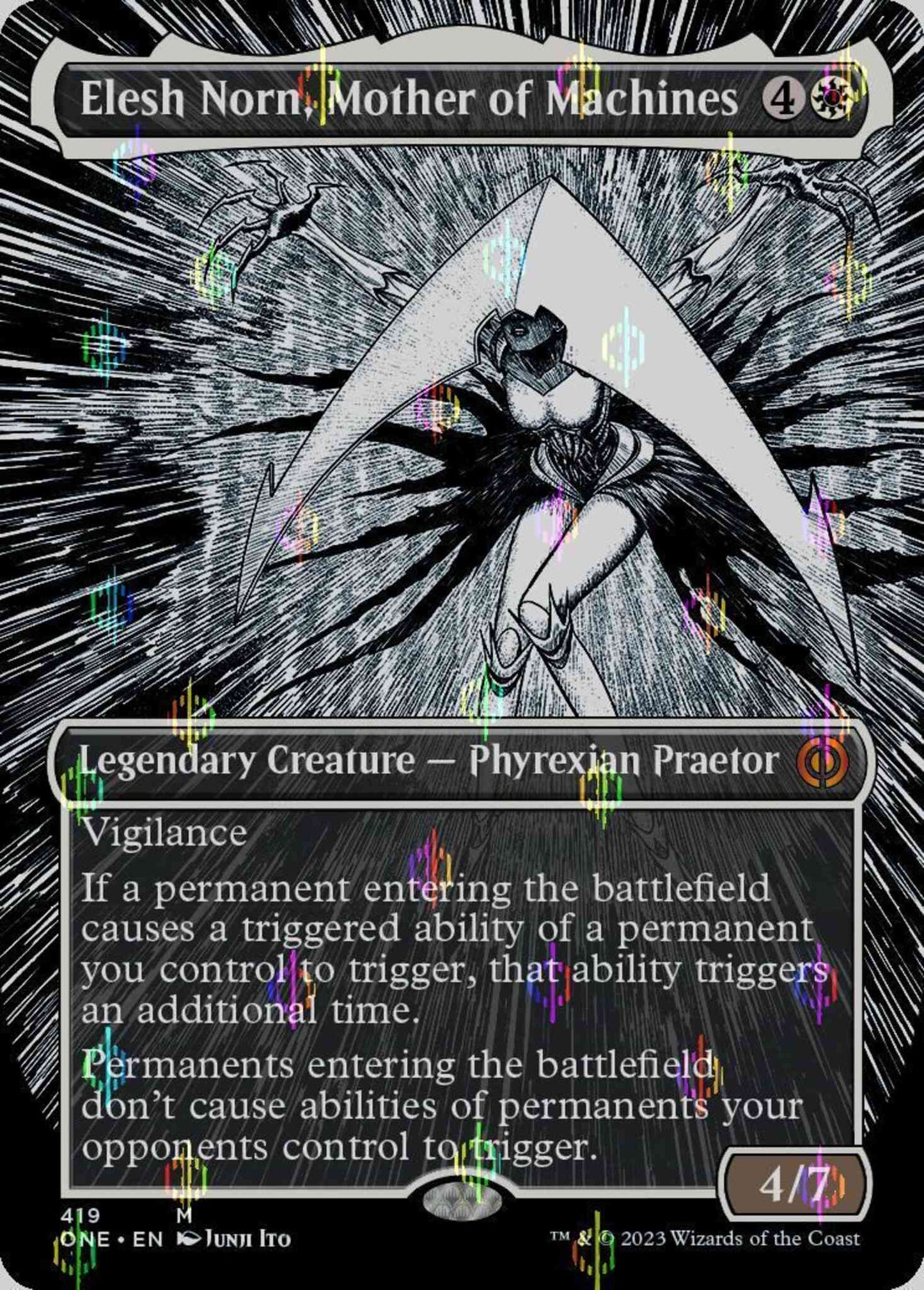 Elesh Norn, Mother of Machines [419] [Borderless] [Manga] [Phyrexia: All Will Be One] [Compleat Foil]