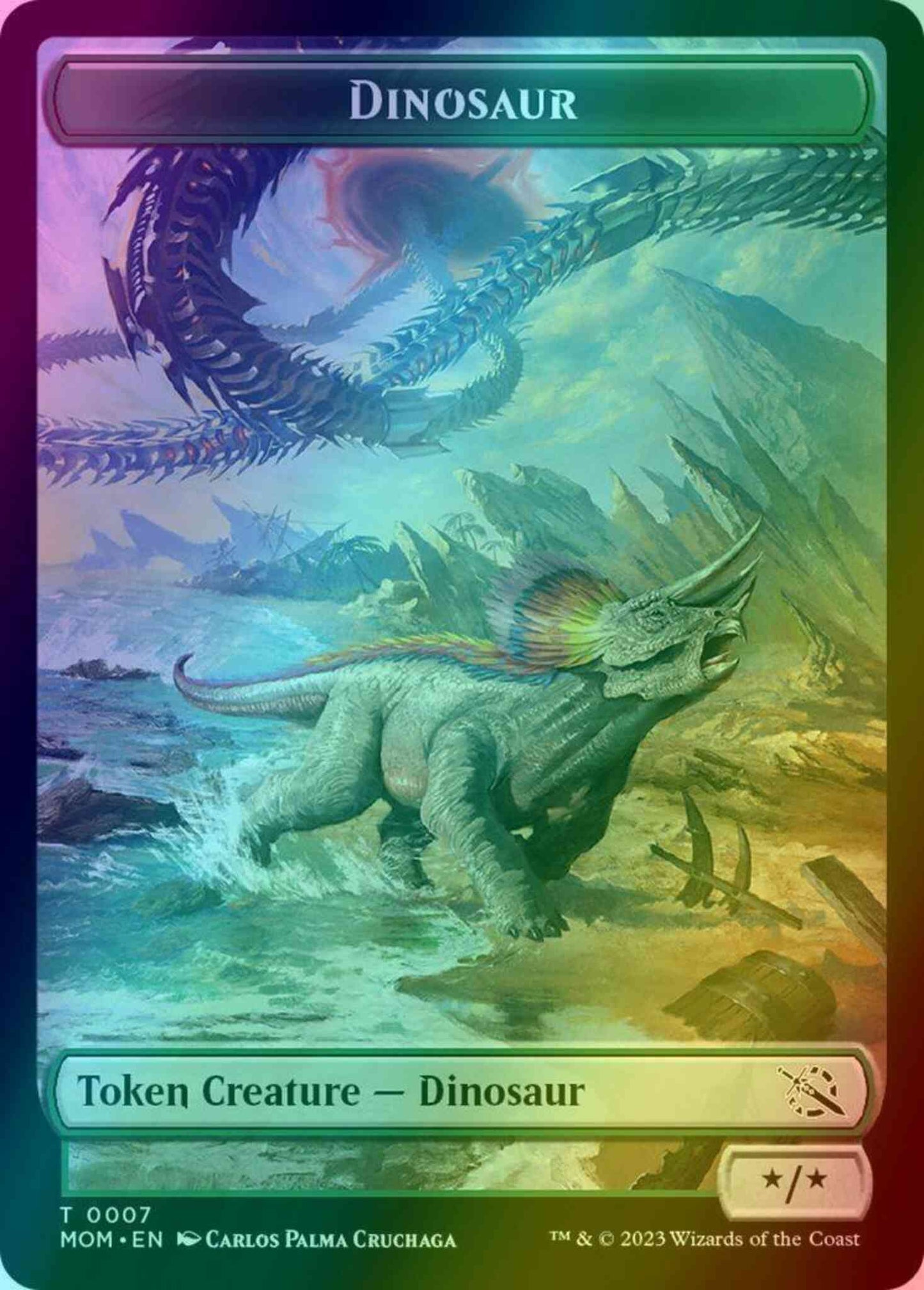 Dinosaur Token (07) // Treasure Token (21) [March of the Machine: Tokens] [Foil]