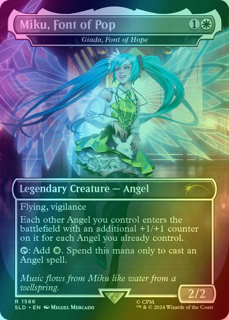 Miku, Font of Pop - Giada, Font of Hope [1586] [Borderless] [Hatsune Miku: Winter Diva] [Secret Lair Drop] [Foil]