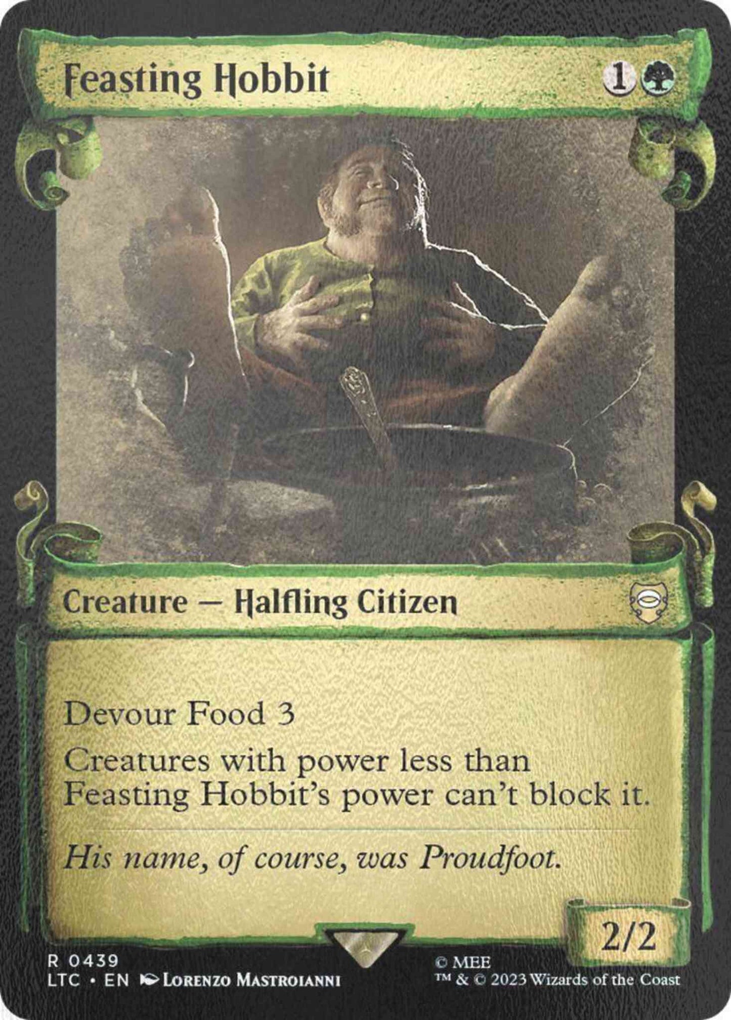 Feasting Hobbit [439] [Scrolls Showcase] [The Lord of the Rings: Tales of Middle-earth: Commander] [Silver Foil]