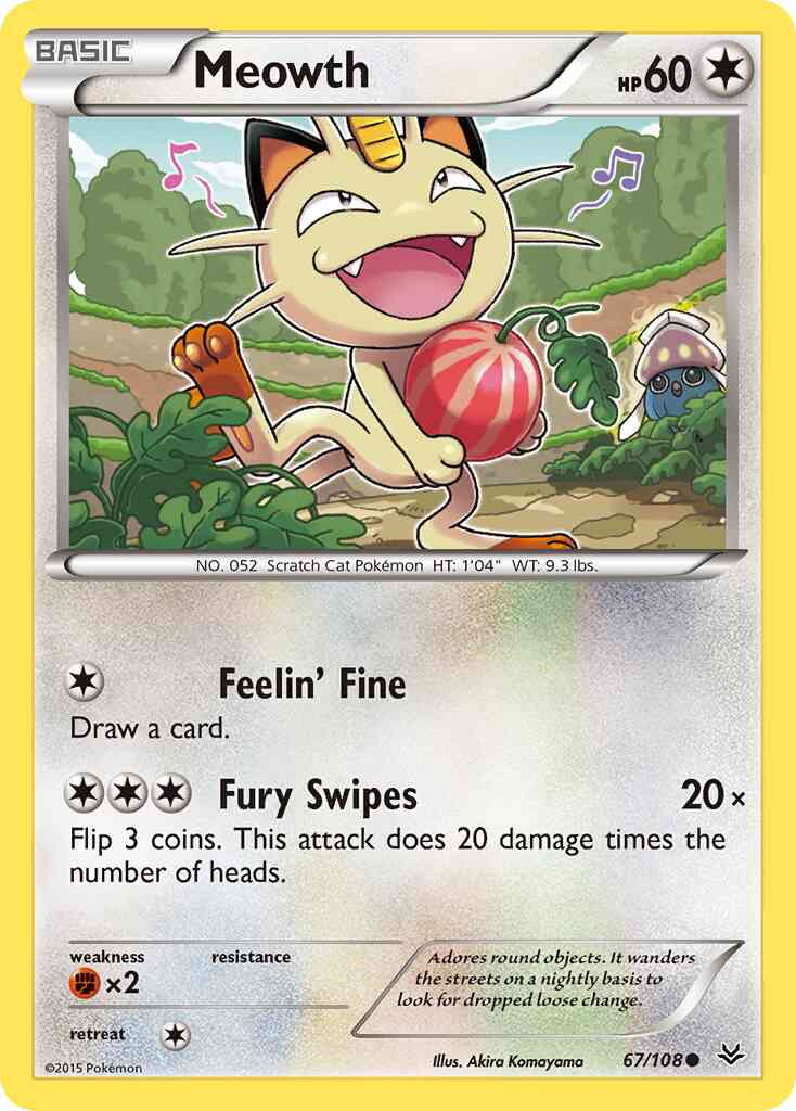 Meowth - 67/108 - Common [xy6-67] [Reverse Holo]