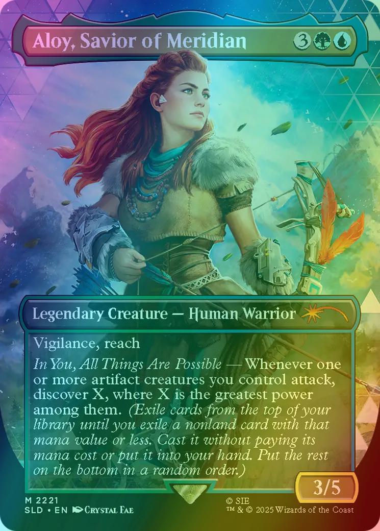 Aloy, Savior of Meridian [2221] [Borderless] [Horizon: Into the Forbidden West] [Secret Lair Drop] [Rainbow Foil]