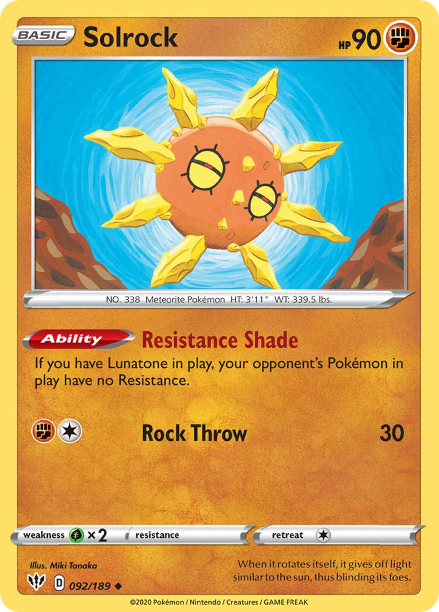Solrock - 092/189 - Uncommon [swsh3-092] [Non-Holo]