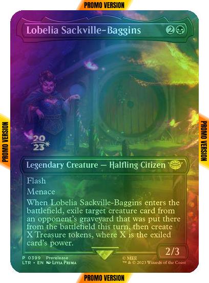 Lobelia Sackville-Baggins [399] [Stamped] [Borderless] [Prerelease] [The Lord of the Rings: Tales of Middle-earth: Promos] [Foil]