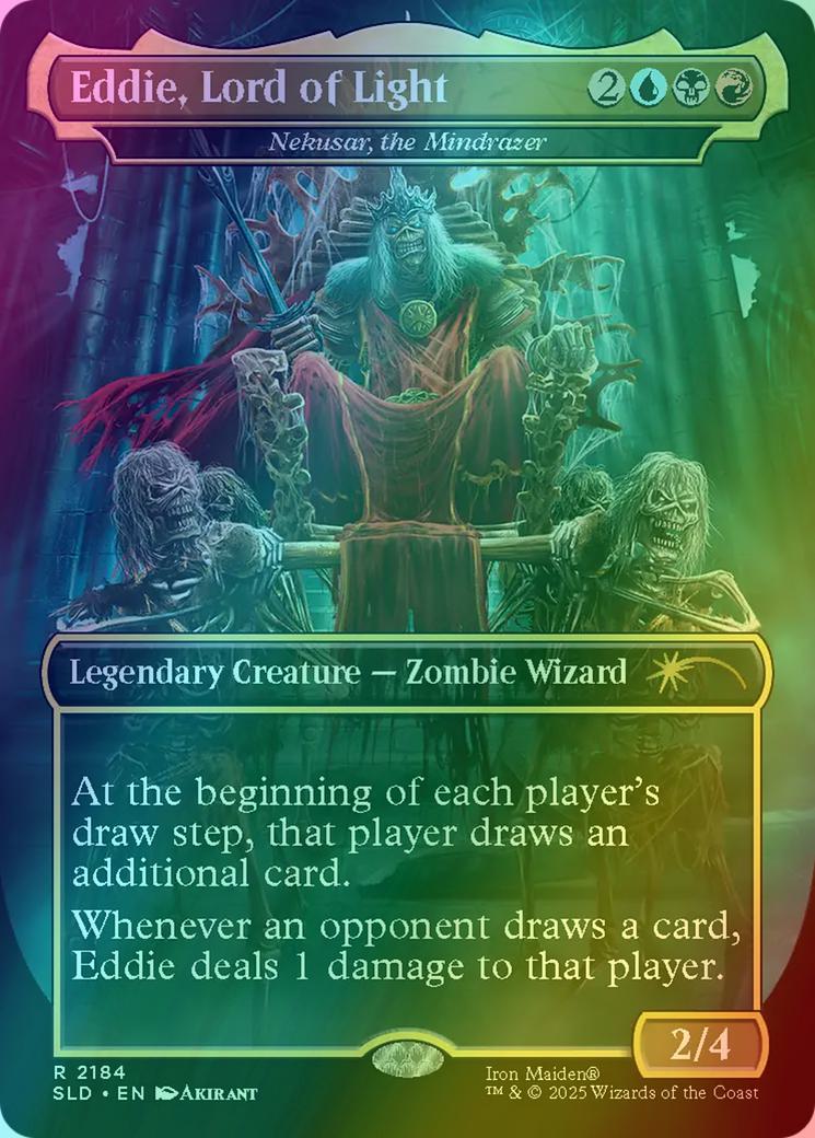 Eddie, Lord of Light - Nekusar, the Mindrazer [2184] [Borderless] [Iron Maiden: Eddie Unchained] [Secret Lair Drop] [Rainbow Foil]
