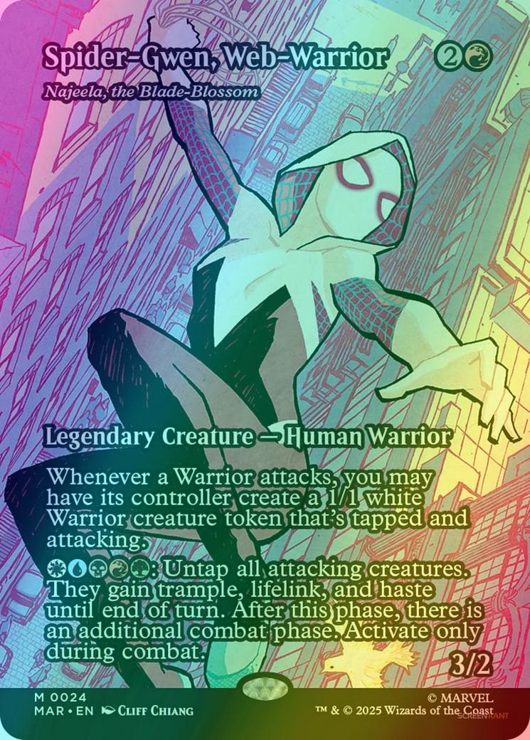 Spider-Gwen, Web-Warrior - Najeela, the Blade-Blossom [24] [Borderless] [Source Material] [Marvel Universe] [Foil]