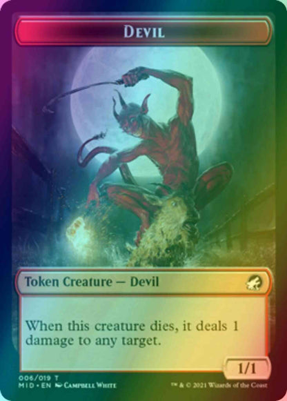Devil Token (06) // Human Token (01) [Innistrad: Midnight Hunt: Tokens] [Foil]