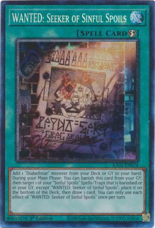 WANTED: Seeker of Sinful Spoils - RA03-EN074 - Prismatic Collector's Rare - 1st Edition