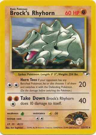 Brock's Rhyhorn - 22/132 - Rare - Unlimited [gym1U-22] [Non-Holo]