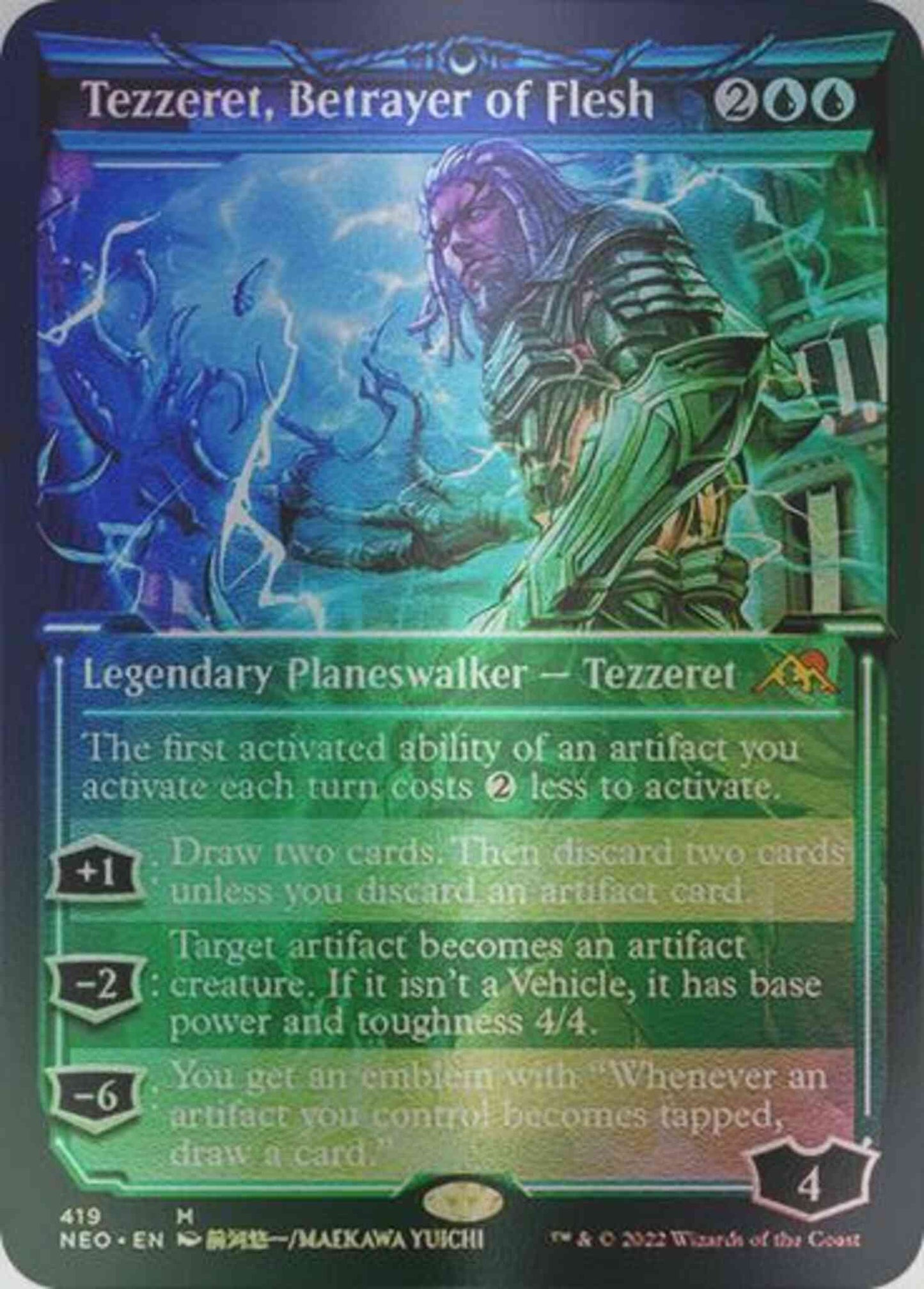 Tezzeret, Betrayer of Flesh [419] [Soft Glow Showcase] [Kamigawa: Neon Dynasty] [Etched Foil]