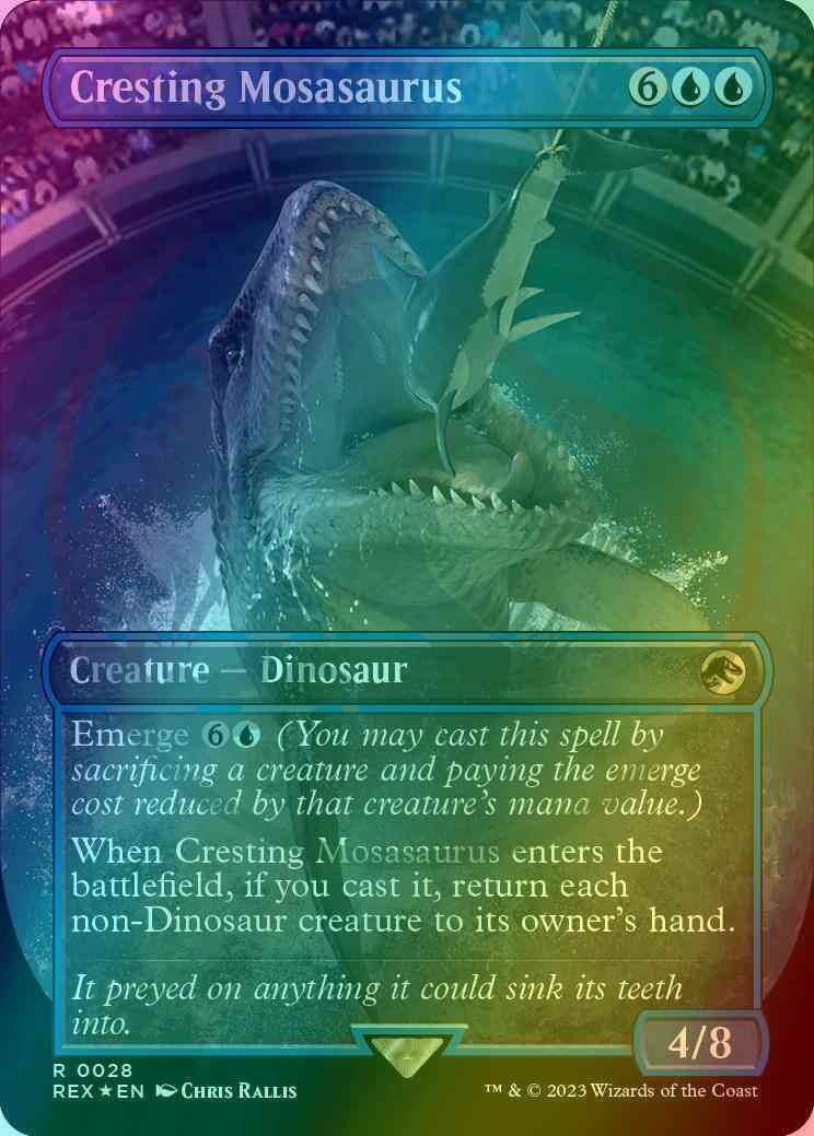 Cresting Mosasaurus [28] [Borderless] [Emblem] [Universes Beyond: Jurassic World Collection] [Foil]