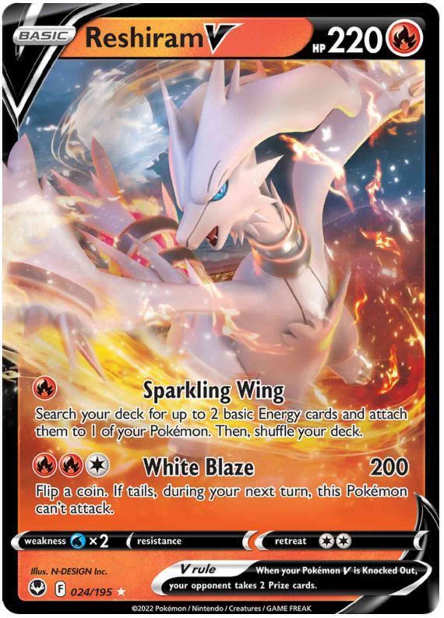 Reshiram V - 024/195 - Rare Holo V [swsh12-024] [Ultra]