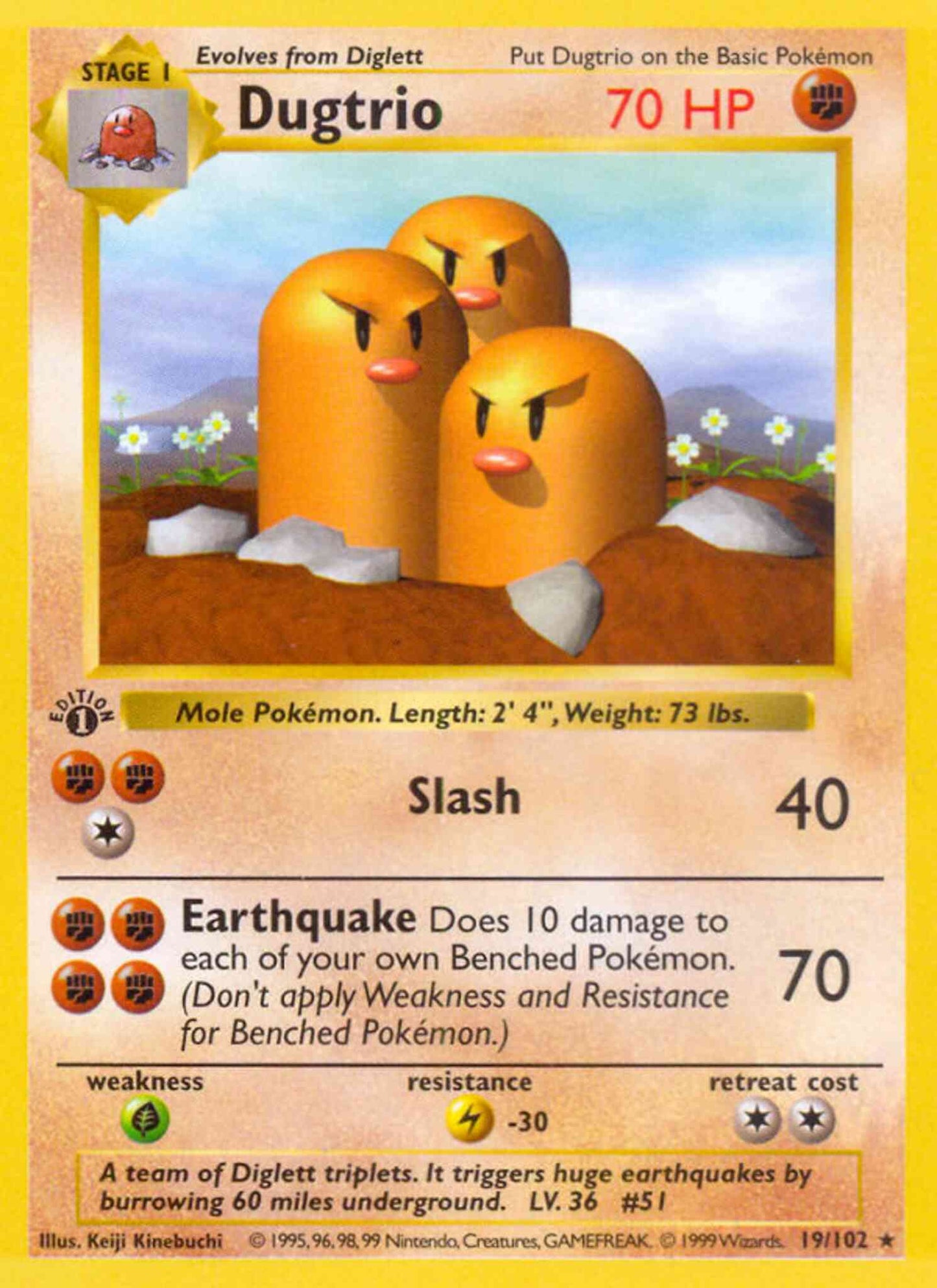 Dugtrio - 19/102 - Rare - 1st Edition [base1-19] [Non-Holo]