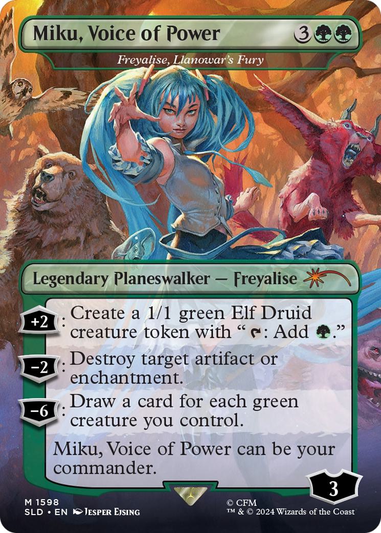 Miku, Voice of Power - Freyalise, Llanowar's Fury [1598] [Borderless] [Hatsune Miku: Electric Entourage] [Secret Lair Drop] [Non-Foil]