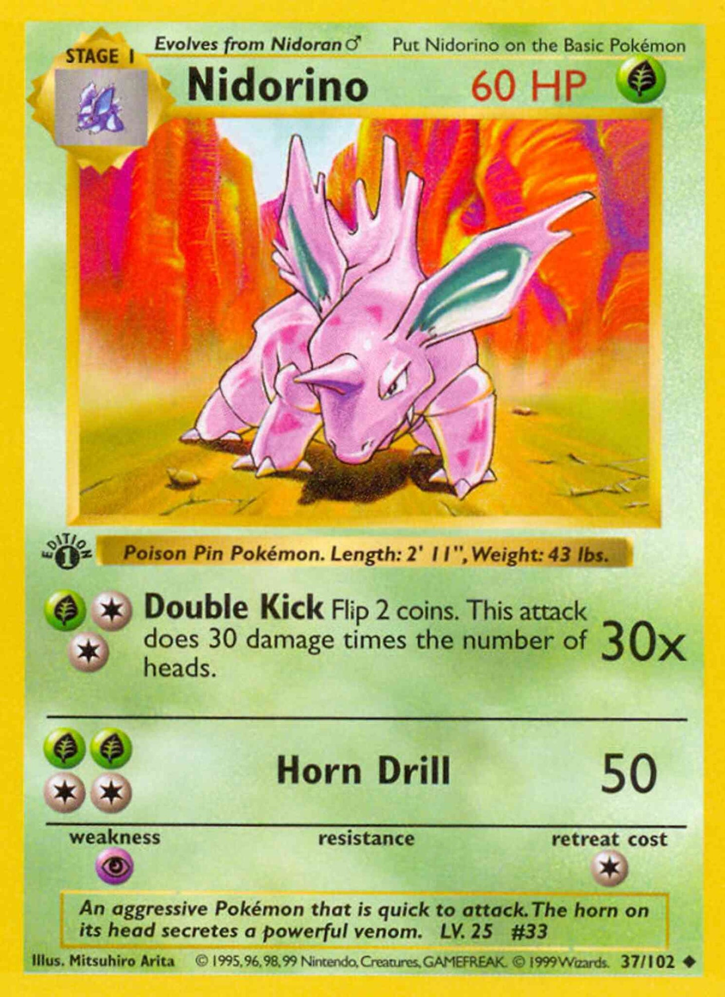 Nidorino - 37/102 - Uncommon - 1st Edition [base1-37] [Non-Holo]