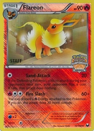 Flareon - 12/108 - Promotional - Crosshatch Holo Winter Regional Championships Staff 2012 [Reverse Holo]