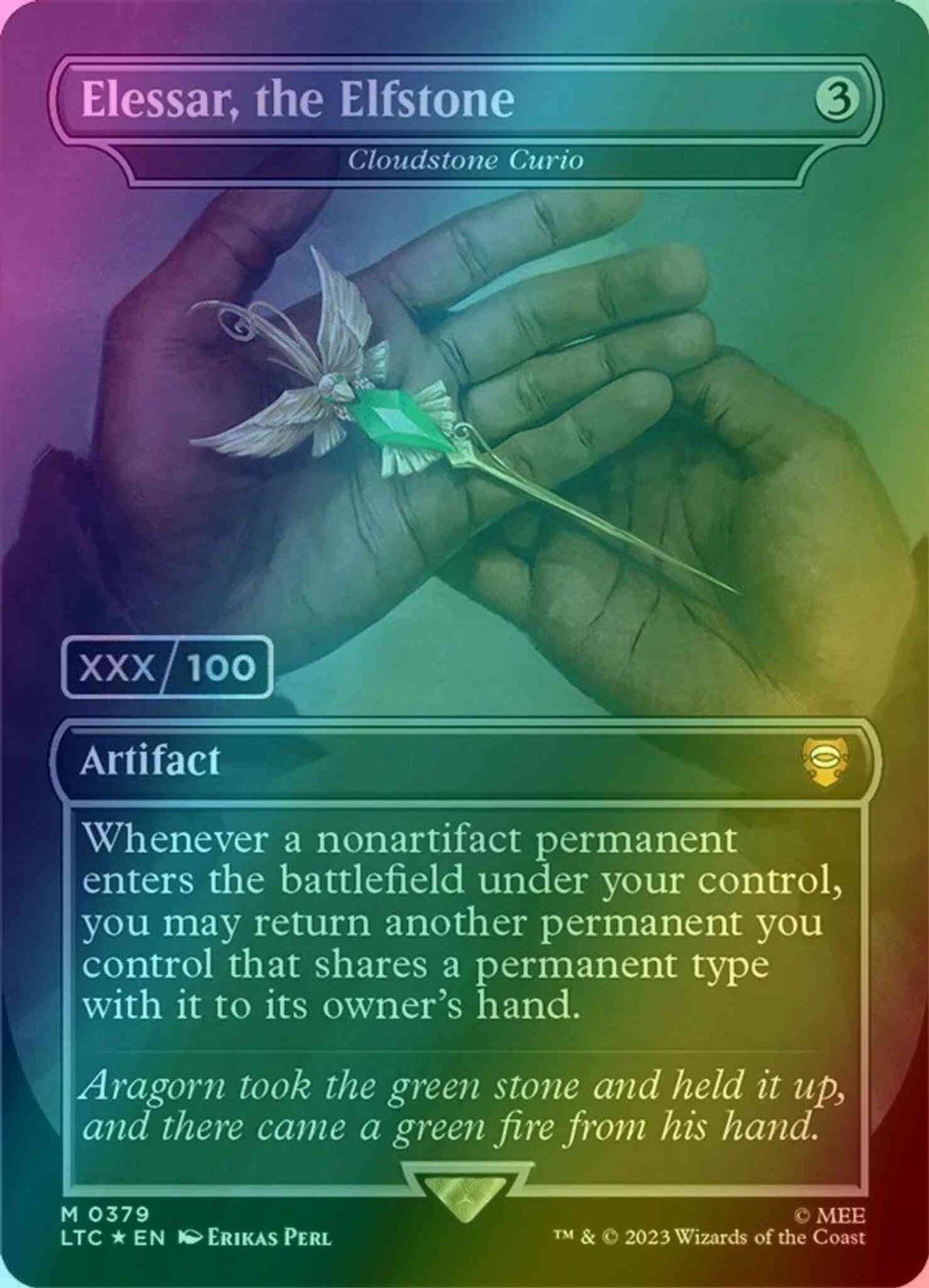 Elessar, the Elfstone - Cloudstone Curio - Serial Numbered [379z] [Borderless] [Realms and Relics] [The Lord of the Rings: Tales of Middle-earth: Commander] [Foil]