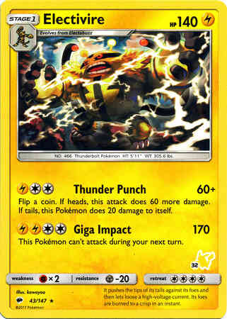 Electivire - 43/147 - Rare - Pikachu Stamp [BA01-32] [Non-Holo]
