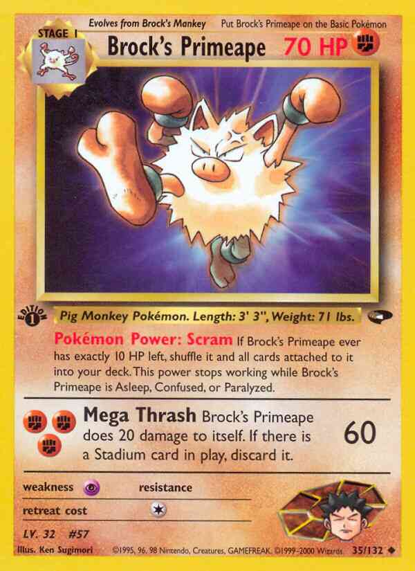Brock's Primeape - 35/132 - Uncommon - 1st Edition [gym2-35] [Non-Holo]