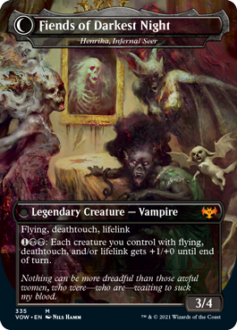 The Three Weird Sisters // Fiends of Darkest Night - Henrika Domnathi // Henrika, Infernal Seer [335] [Dracula Series] [Innistrad: Crimson Vow] [Non-Foil]