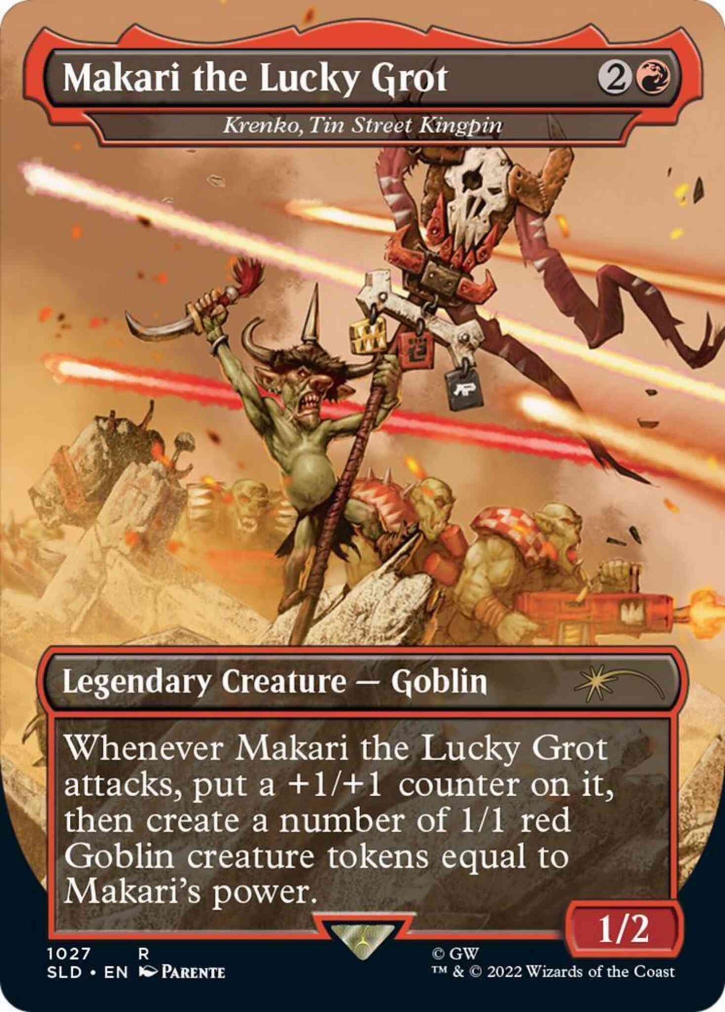 Makari the Lucky Grot - Krenko, Tin Street Kingpin [1027] [Borderless] [40,000: Orks] [Secret Lair Drop] [Non-Foil]