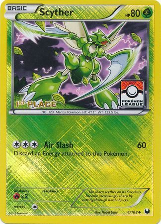 Scyther - 4/108 - Promotional - 1st Place Crosshatch Holo Pokemon league Chespin / Fennekin Season League Challenge Promo [Reverse Holo]
