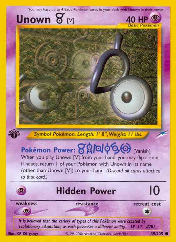 Unown - 1st Edition [V] - 89/105 - Common - 1st Edition [neo4-89] [Non-Holo]