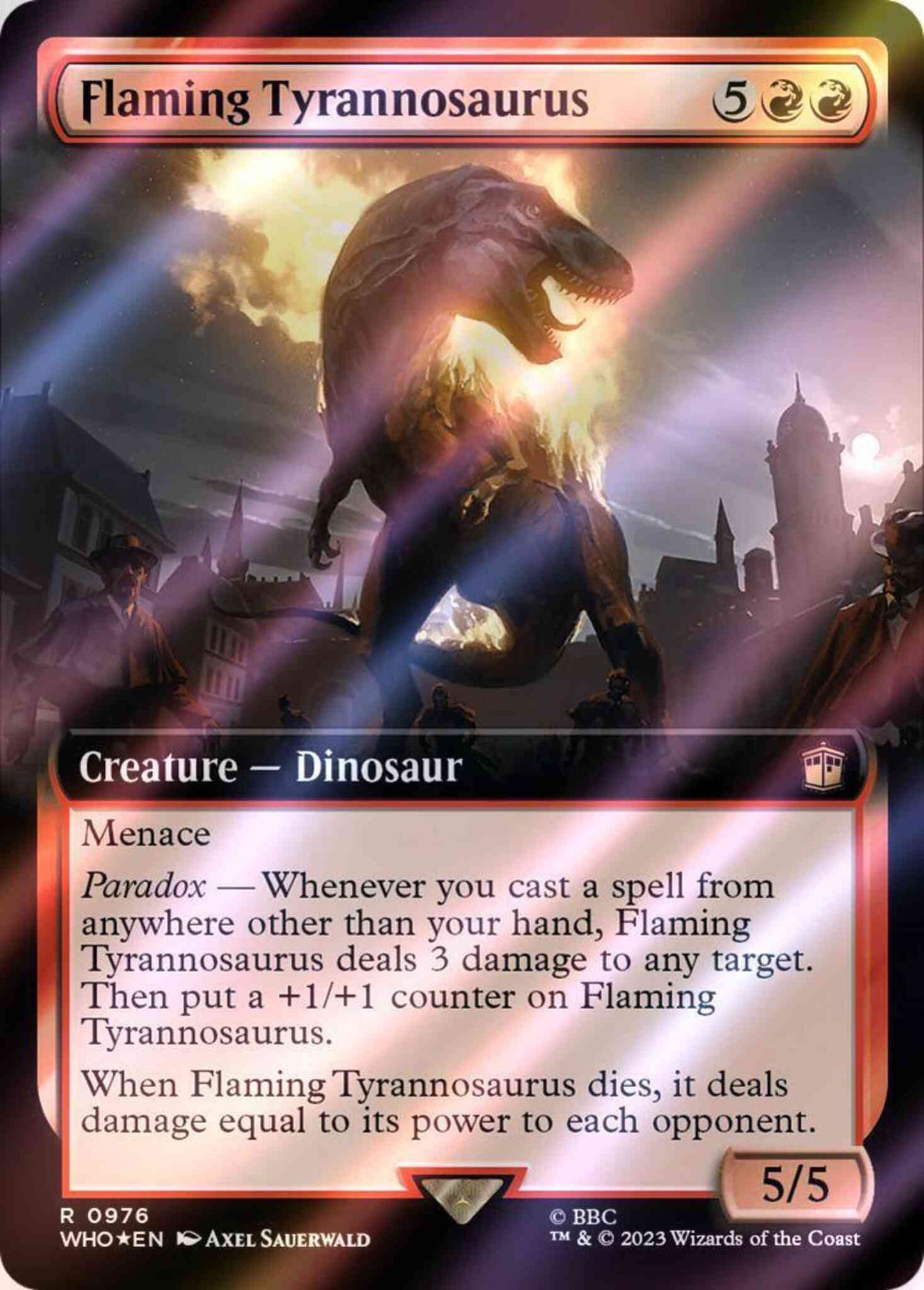 Flaming Tyrannosaurus [976] [Extended Art] [Universes Beyond: Doctor Who] [Surge Foil]