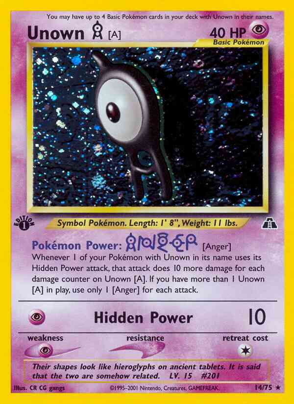 Unown - 1st Edition [A] - 14/75 - Rare - 1st Edition [neo2-14] [Holo]