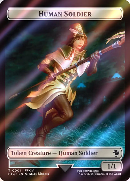 Hero Token (33) // Human Soldier Token (01) [TFIN/TFIC Set Symbol] [FINAL FANTASY: Commander: Tokens] [Surge Foil]