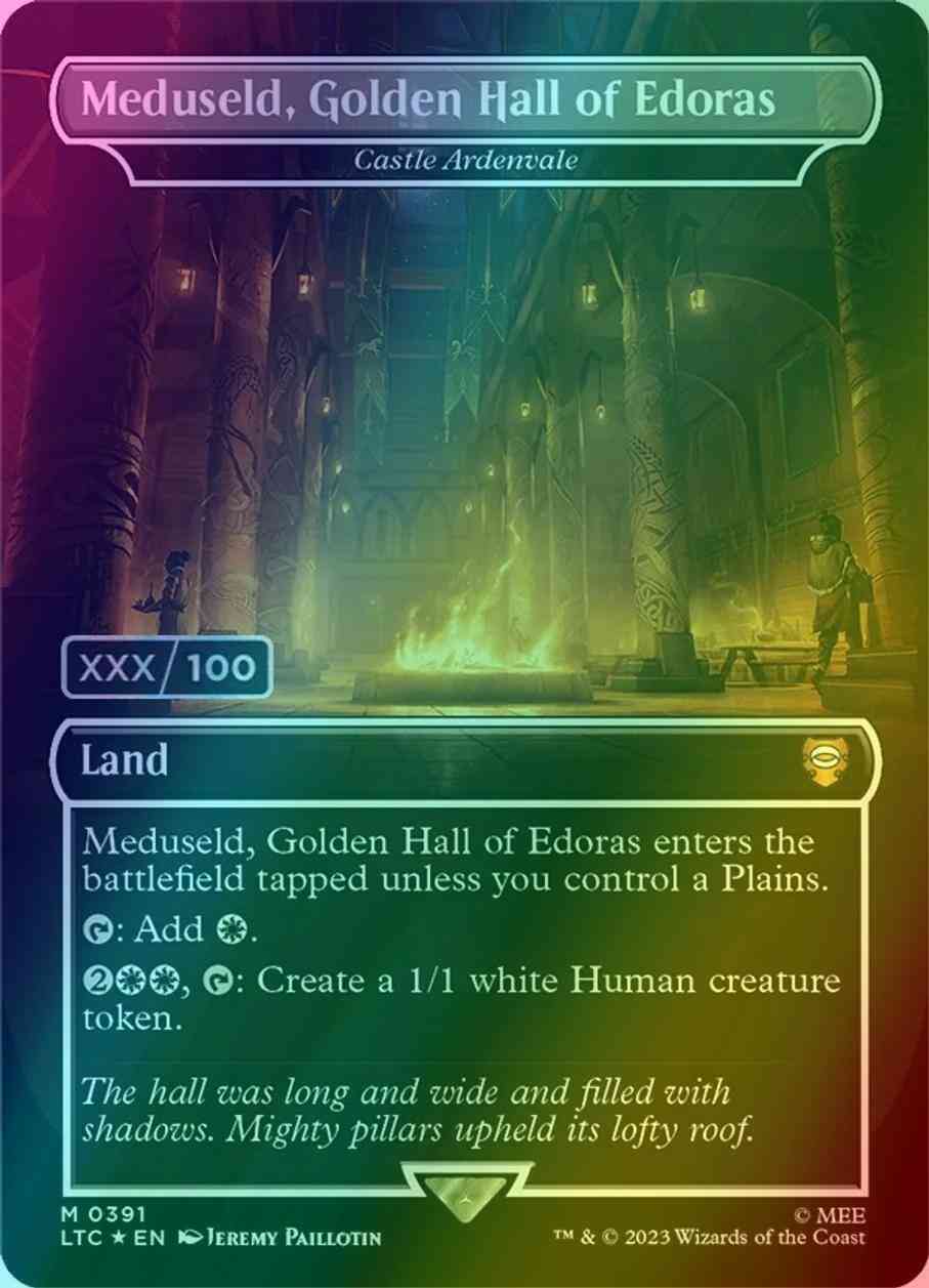 Meduseld, Golden Hall of Edoras - Castle Ardenvale - Serial Numbered [391z] [Borderless] [Realms and Relics] [The Lord of the Rings: Tales of Middle-earth: Commander] [Foil]