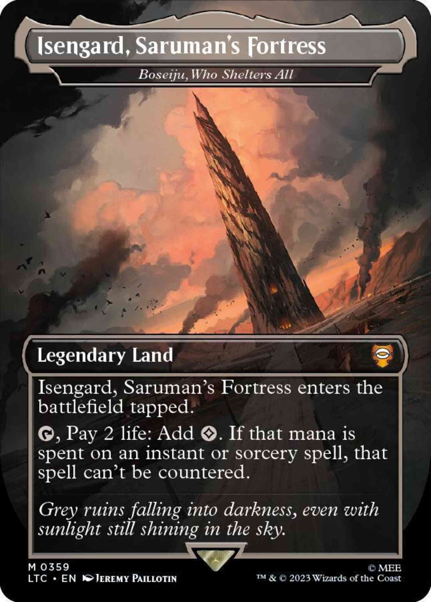 Isengard, Saruman's Fortress - Boseiju, Who Shelters All [359] [Borderless] [Realms and Relics] [The Lord of the Rings: Tales of Middle-earth: Commander] [Non-Foil]