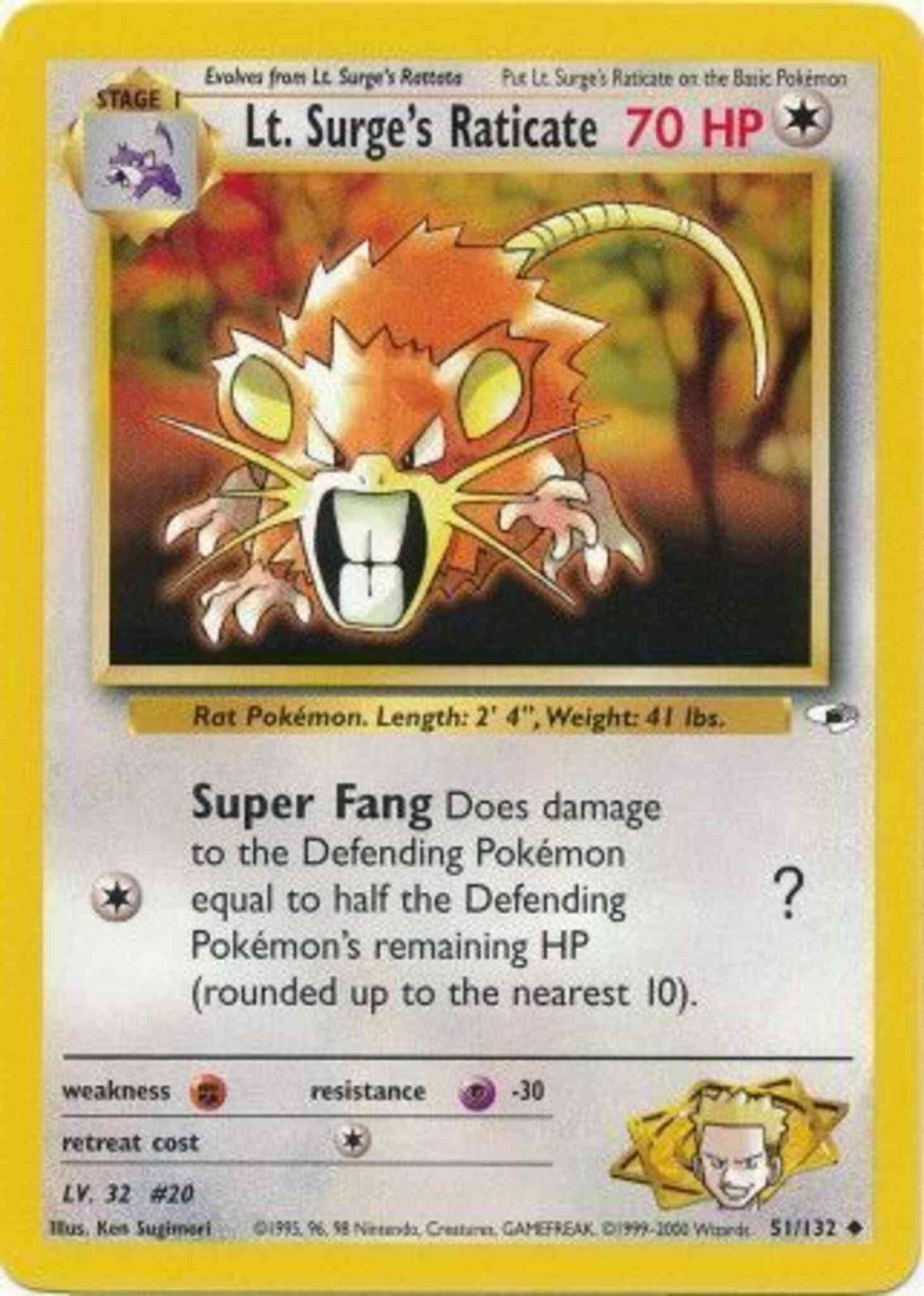 Lt. Surge's Raticate - 51/132 - Uncommon - Unlimited [gym1U-51] [Non-Holo]