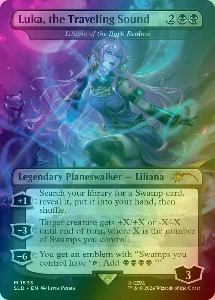 Luka, the Traveling Sound - Liliana of the Dark Realms [1593] [Borderless] [Hatsune Miku: Electric Entourage] [Secret Lair Drop] [Foil]